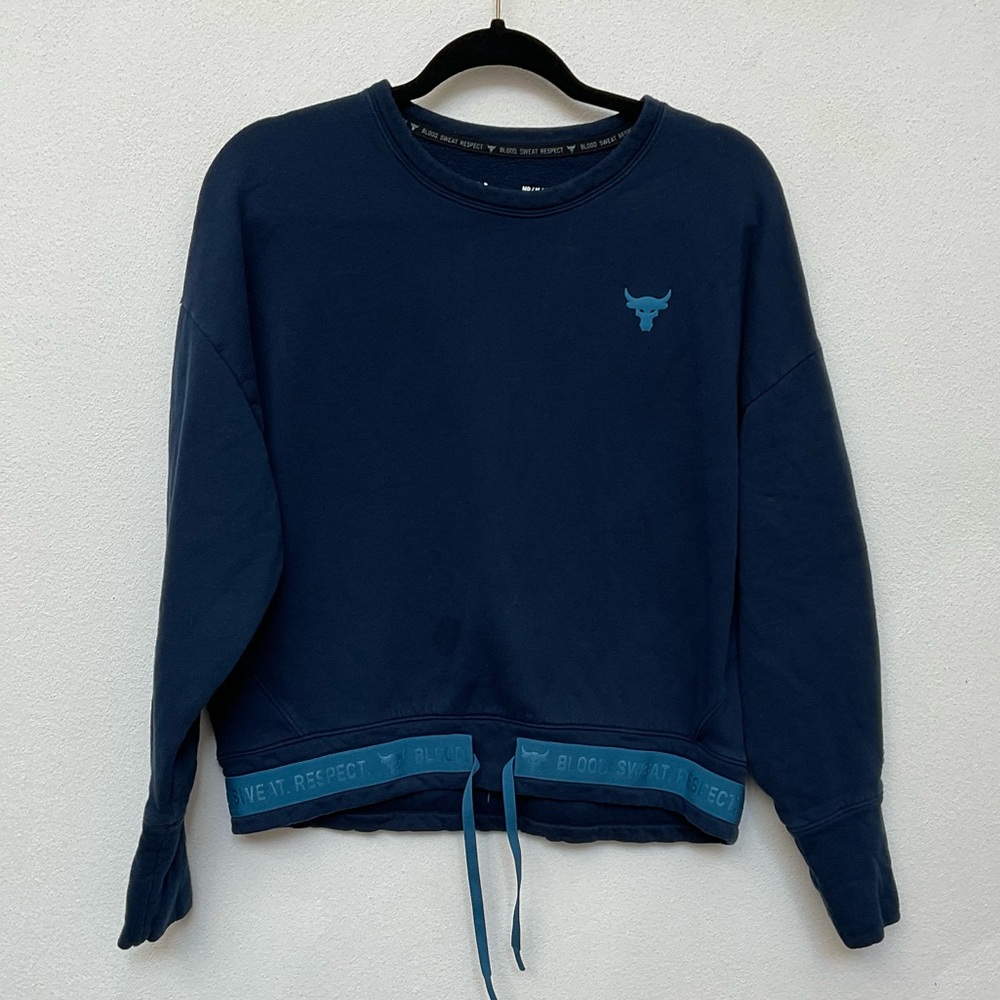 Under Armour Project Rock Navy Blue Blood Sweat Respect Sweatshirt Size Medium
